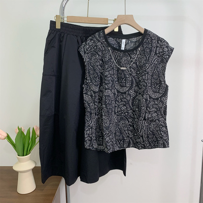 妈妈夏装时尚无袖T恤阔腿裤套装