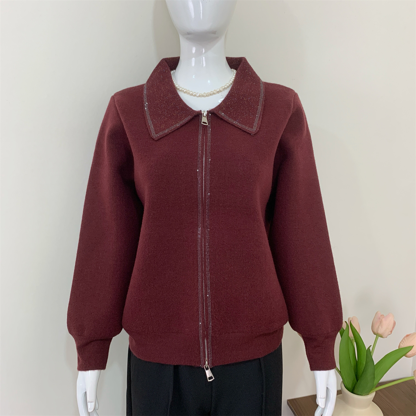 妈妈秋冬装翻领加绒加厚开衫外套