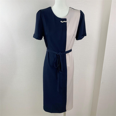 中年妈妈装宽松收腰拼色连衣裙女