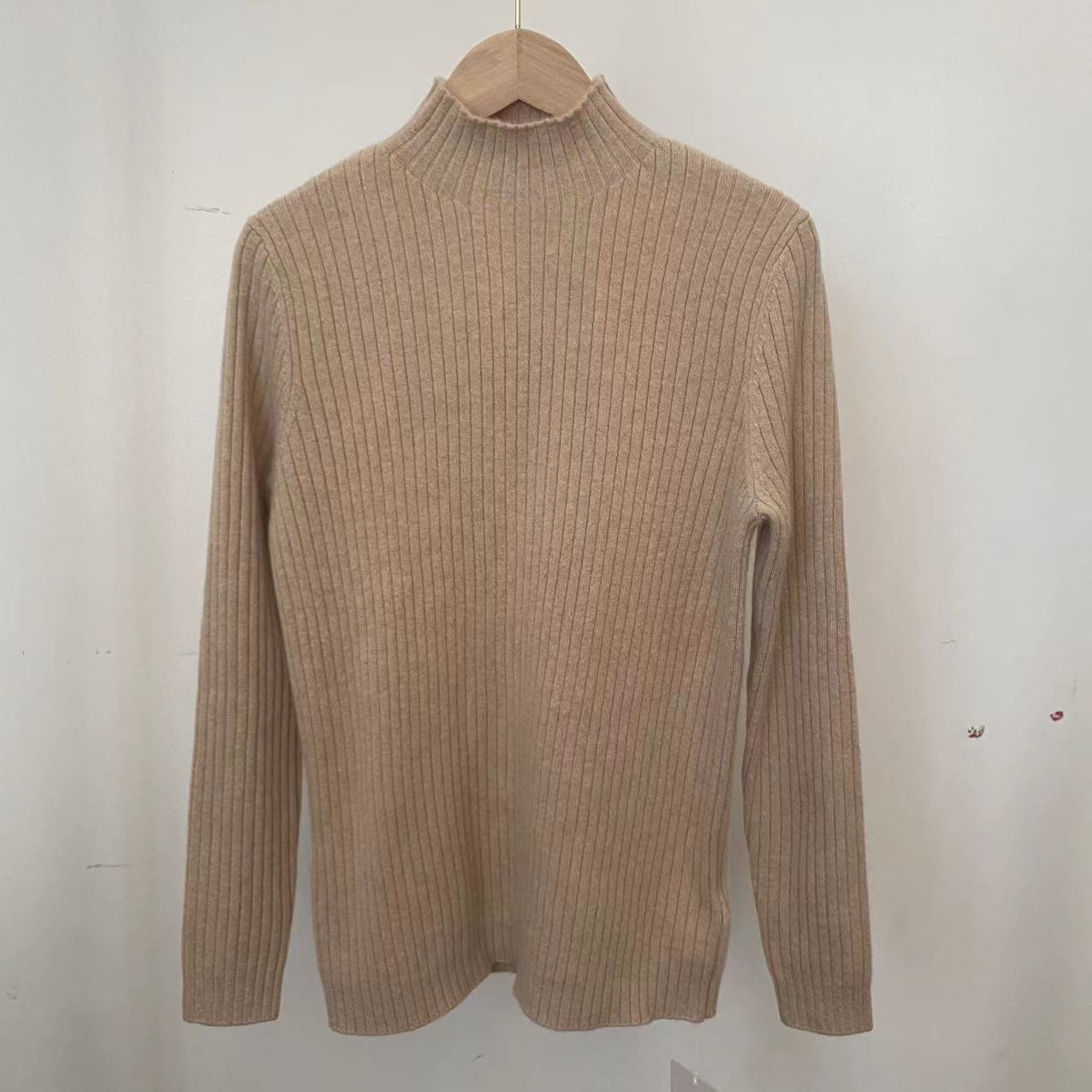 女式羊毛衫坑条款半高领100纯山羊绒