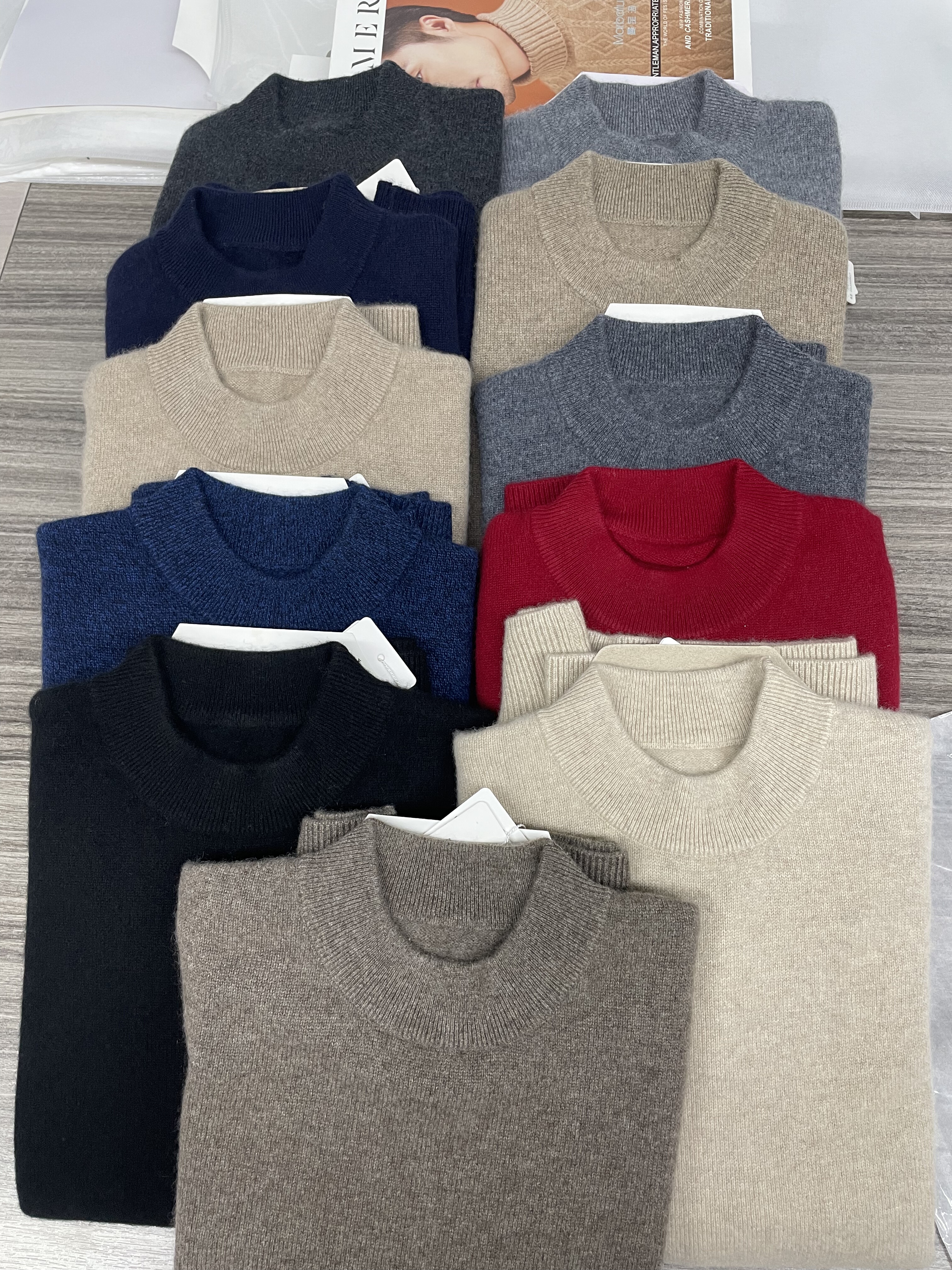 100%山羊绒半高领男士宽松针织羊毛衫新款纯色套头羊绒衫