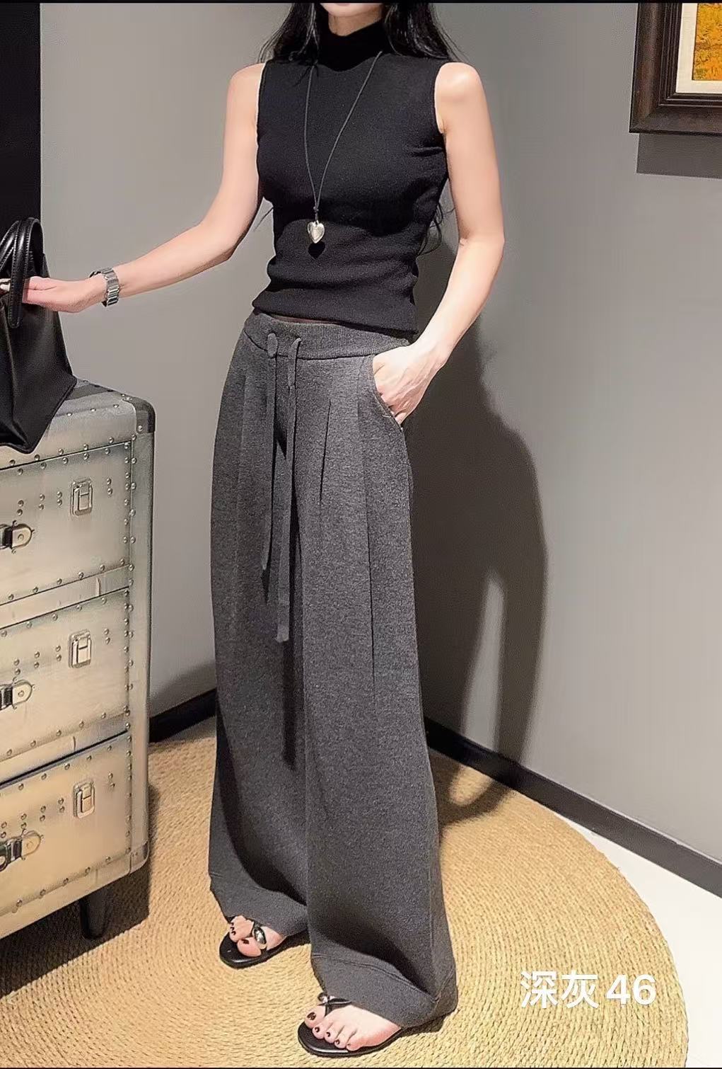 2025新款1446羊绒羊毛高腰显瘦宽松慵懒风大阔腿休闲卫裤子