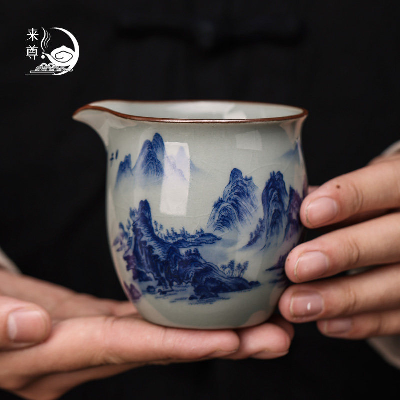 手绘青花瓷千里江山陶瓷茶海复古单个分茶器公杯家用茶道功夫茶具