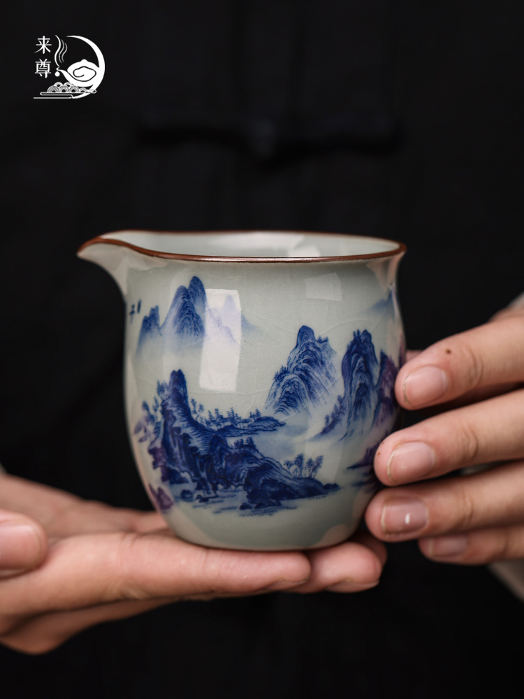 手绘青花瓷千里江山陶瓷茶海覆古单个分茶器公杯家用茶道功夫茶具