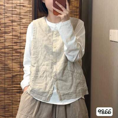 9866希哦正品麻加里布复古宽松大码百搭休闲气质马甲女款春秋外搭