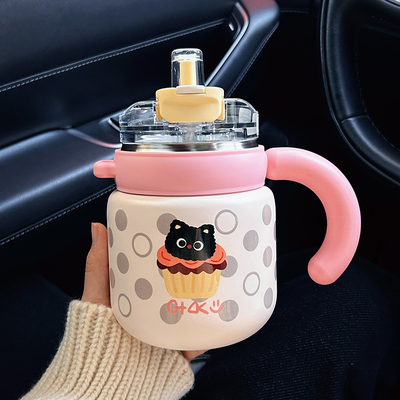 格卡陶瓷内胆便携把手吸管杯