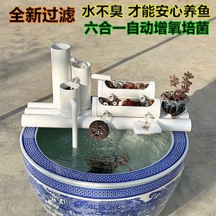 静音过滤系统金鱼缸水循环自动制氧竹流水摆件庭院造景上置过滤盒