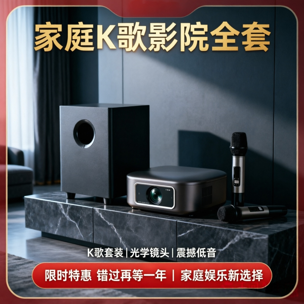 K歌投影仪卡拉ok一体机4k超高清2026新款家庭影院智能投影机送K歌会员大功率低音影院级音效听歌观影两用整套