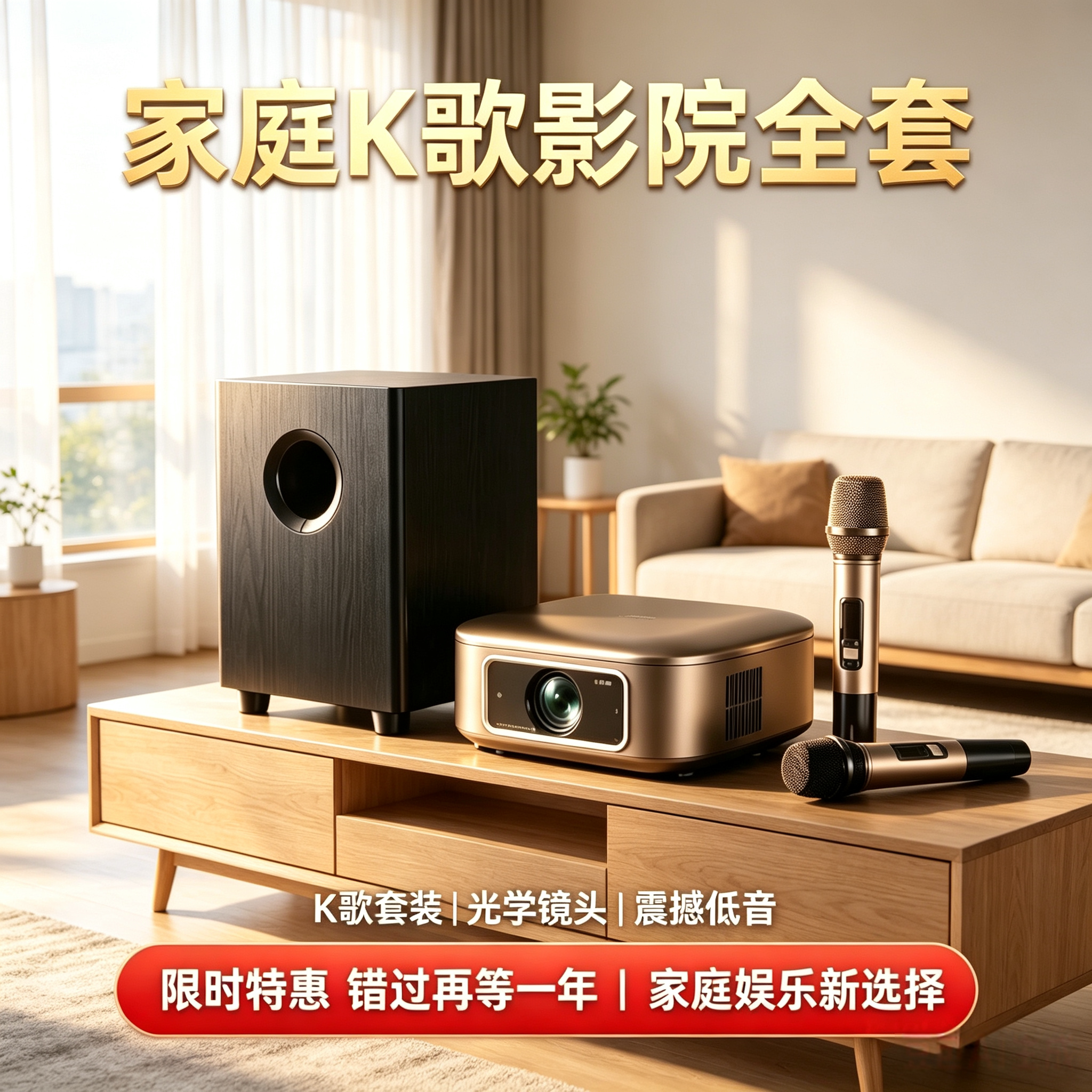 K歌投影仪卡拉ok一体机4k超高清2026新款家庭影院智能投影机送K歌会员大功率低音影院级音效白天户外客厅直投