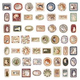 350张猫猫废话文学贴纸复古卡通小图案行李箱手账diy装饰防水标签