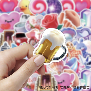 72张dy礼物贴纸卡通彩绘小图案装饰diy手账手机壳行李箱防水标签