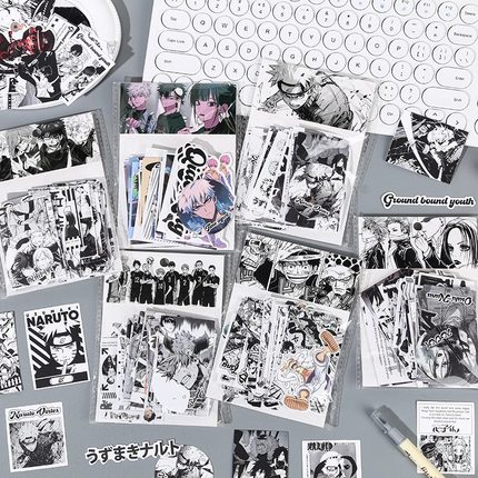 黑白漫画风贴纸包动漫人物火影忍者名侦探柯南咒术回战粘贴画防水