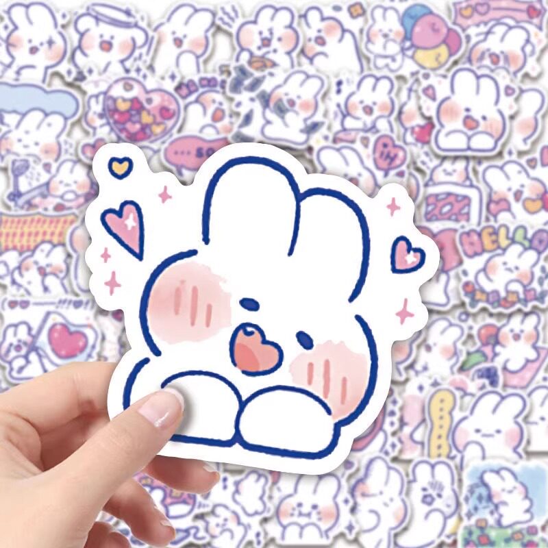 2025新款头套可爱小兔子福福兔贴纸卡通表情包行李箱手机防水贴纸