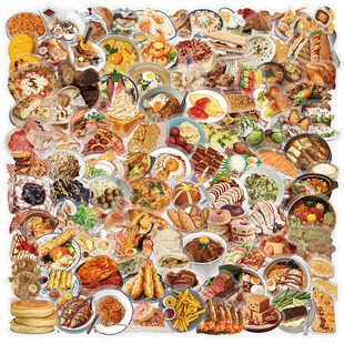 400张写实食物贴纸ins风小吃餐点大全装饰diy手账行李箱标签贴画