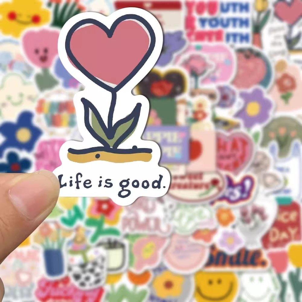 90张小清新笑脸小花卡通贴纸ins风可爱diy手账手机壳电脑防水