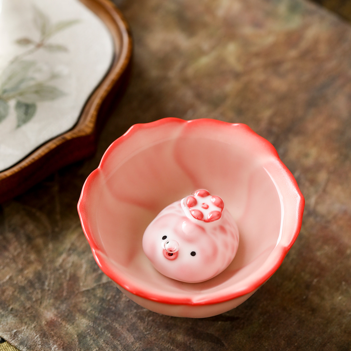 泡泡鱼茶宠茶吐泡小胖鱼香插摆件