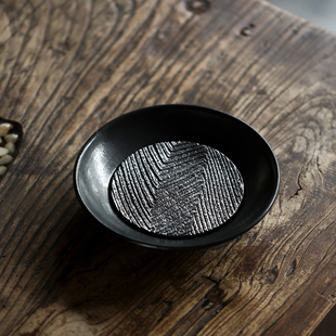 觅己粗陶涟漪黑釉壶承侘寂风干泡台茶盘陶瓷茶托盘壶托茶道零配件