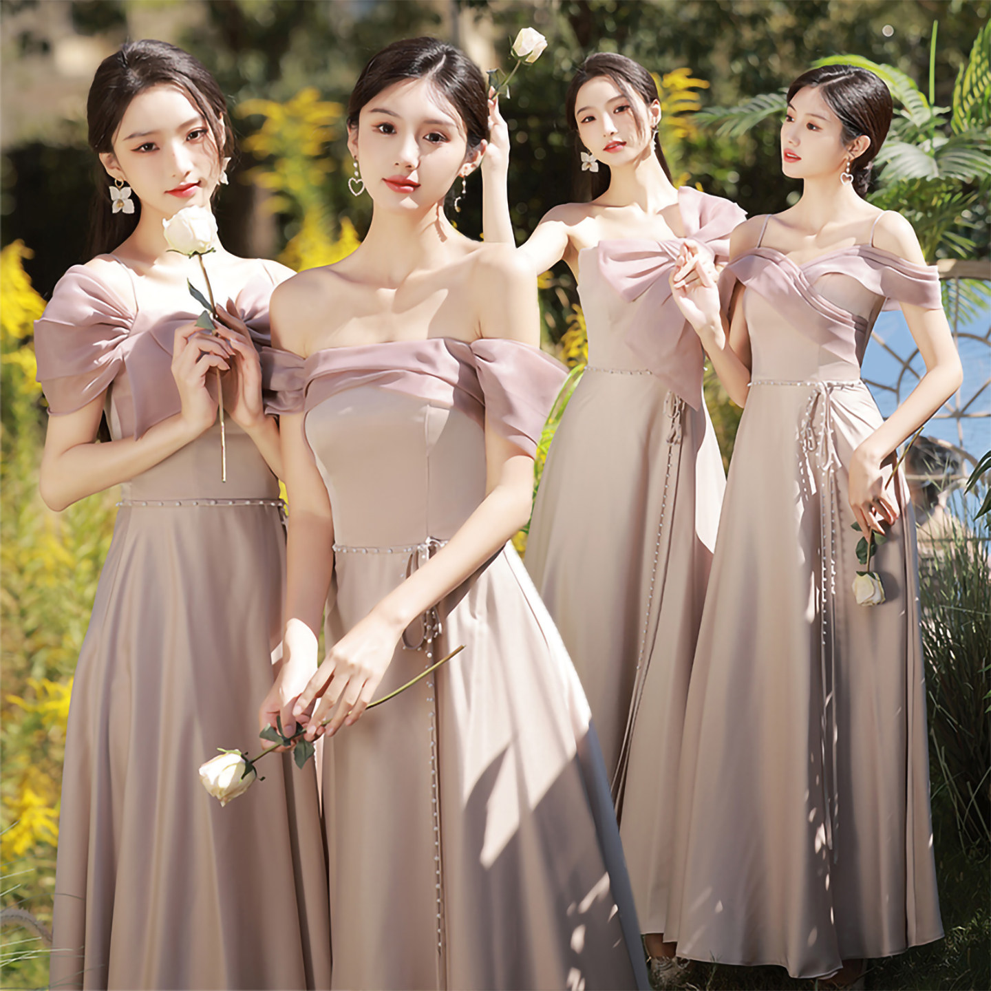 粉色伴娘礼服姐妹团婚礼穿搭必备图片
