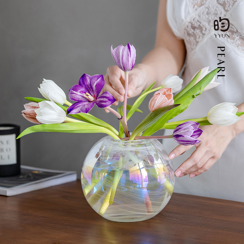 昀/YYUN 幻彩玻璃花瓶摆件客厅玄关鲜花插花瓶高级感桌面花艺手工