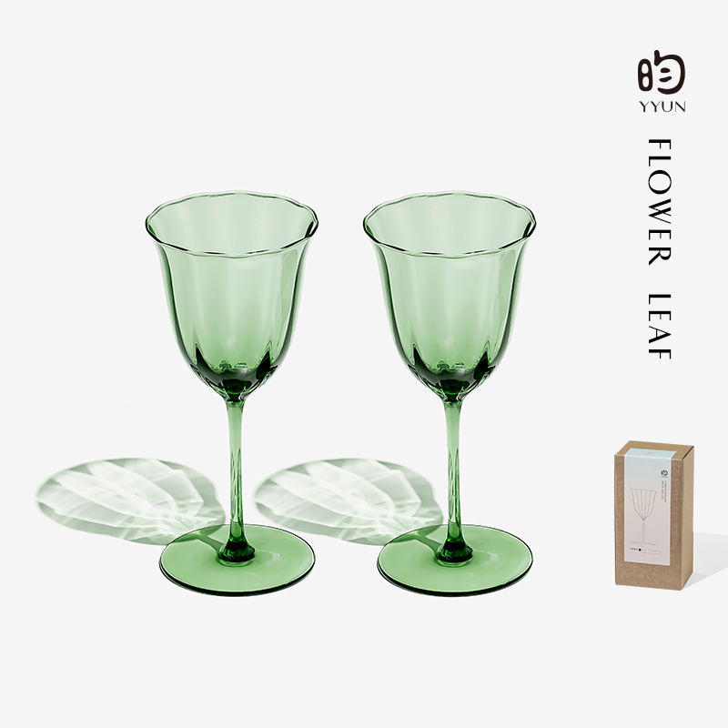 YYUN/昀 复古绿红酒杯高脚杯手工玻璃香槟杯子法式中古杯鸡尾酒杯