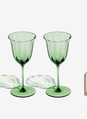 YYUN/昀 复古绿红酒杯高脚杯手工玻璃香槟杯子法式中古杯鸡尾酒杯