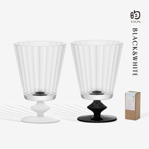 YYUN/昀 黑白红酒杯高脚手工玻璃香槟杯 法式中古杯啤酒杯子礼盒
