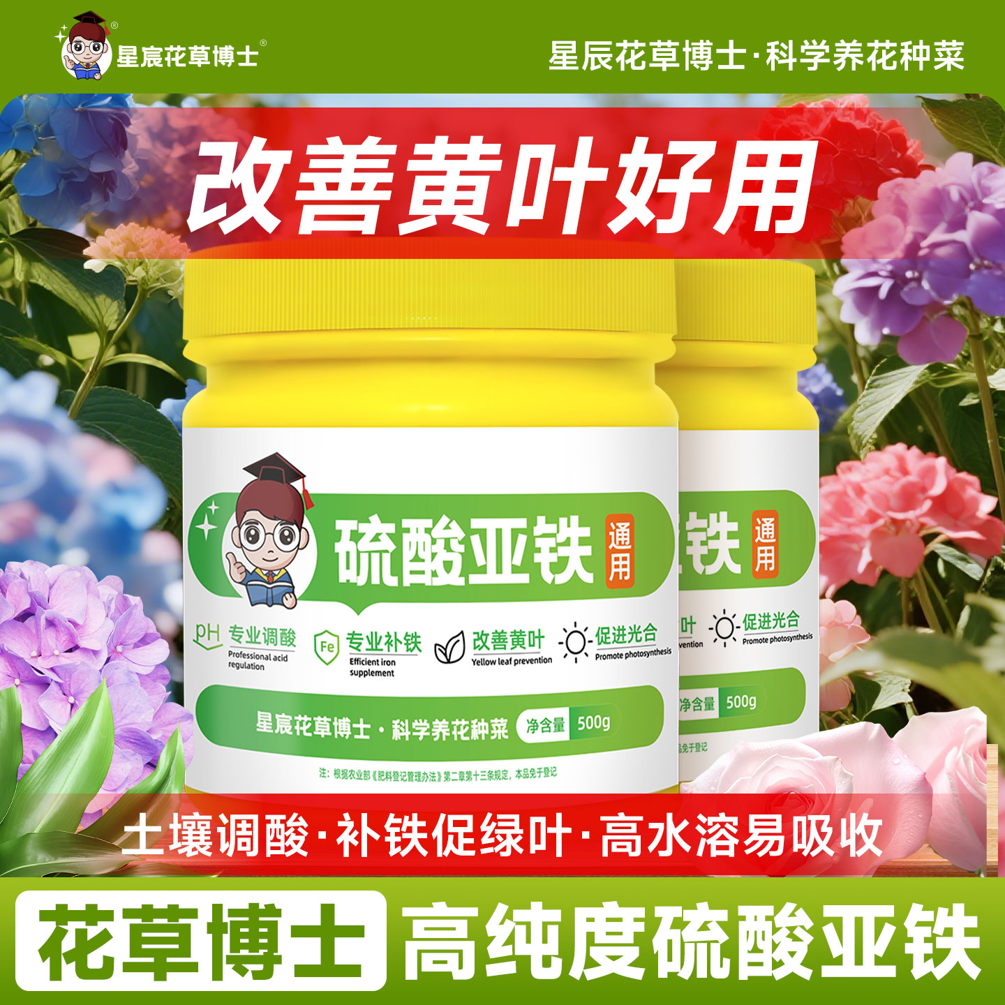 硫酸亚铁肥料花卉专用土壤补铁调酸通用园艺铁树绿植养花栀子花肥