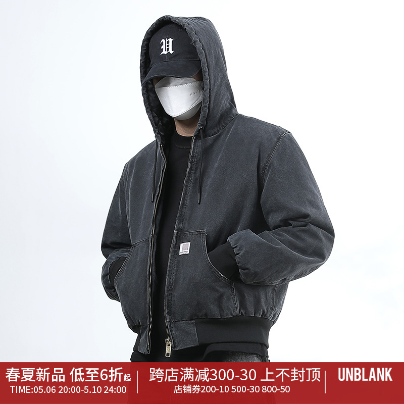 水洗做旧工装unblank连帽