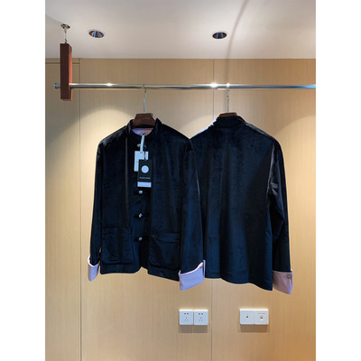 Gallianolandor黑丝绒兰花扣夹克