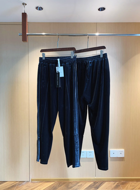 【正品现货】Galliano Landor 经典款 银灰色拉链丝绒裤 直筒休闲