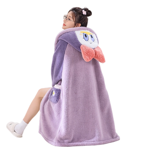 唐老鸭珊瑚绒睡衣秋冬女睡袍长款家居服冬季加厚睡裙卡通女款浴袍