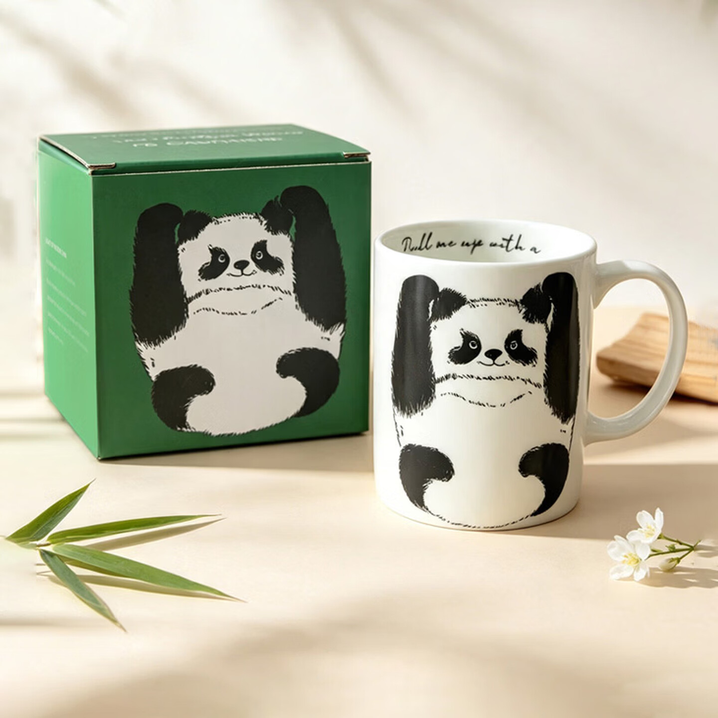 华康瓷家用骨瓷水杯400ml马克杯直身咖啡杯茶杯熊猫杯子 彩盒包装