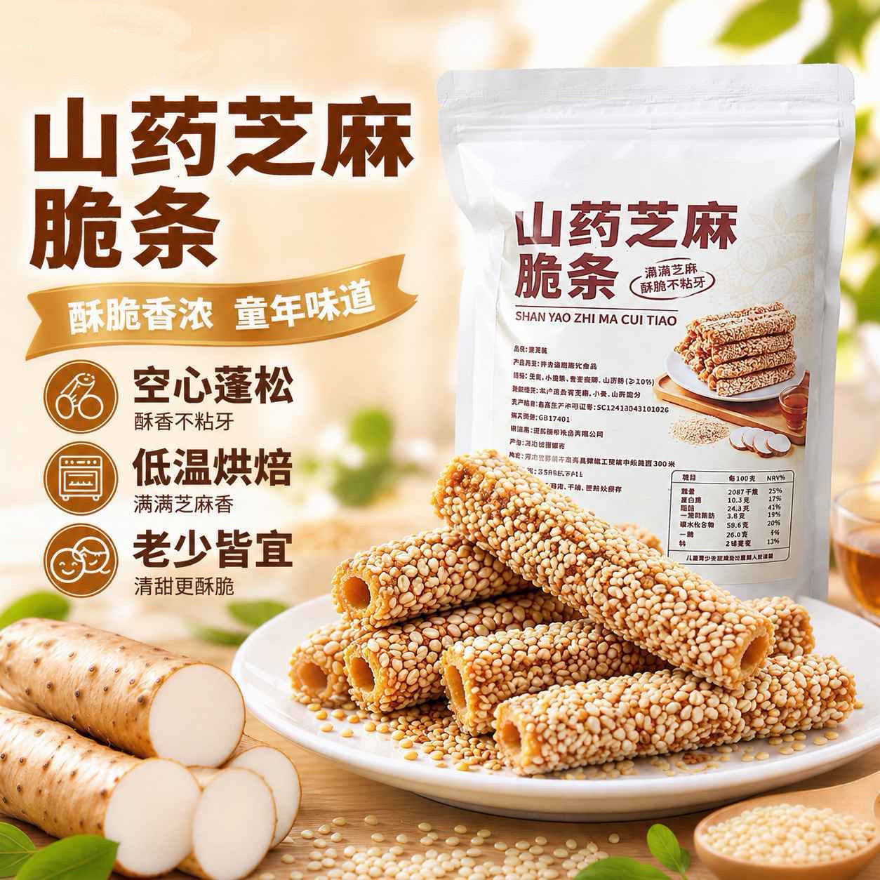 糖尿人专用食品无糖精可以吃空心山药芝麻棒休闲追剧解馋怀旧零食
