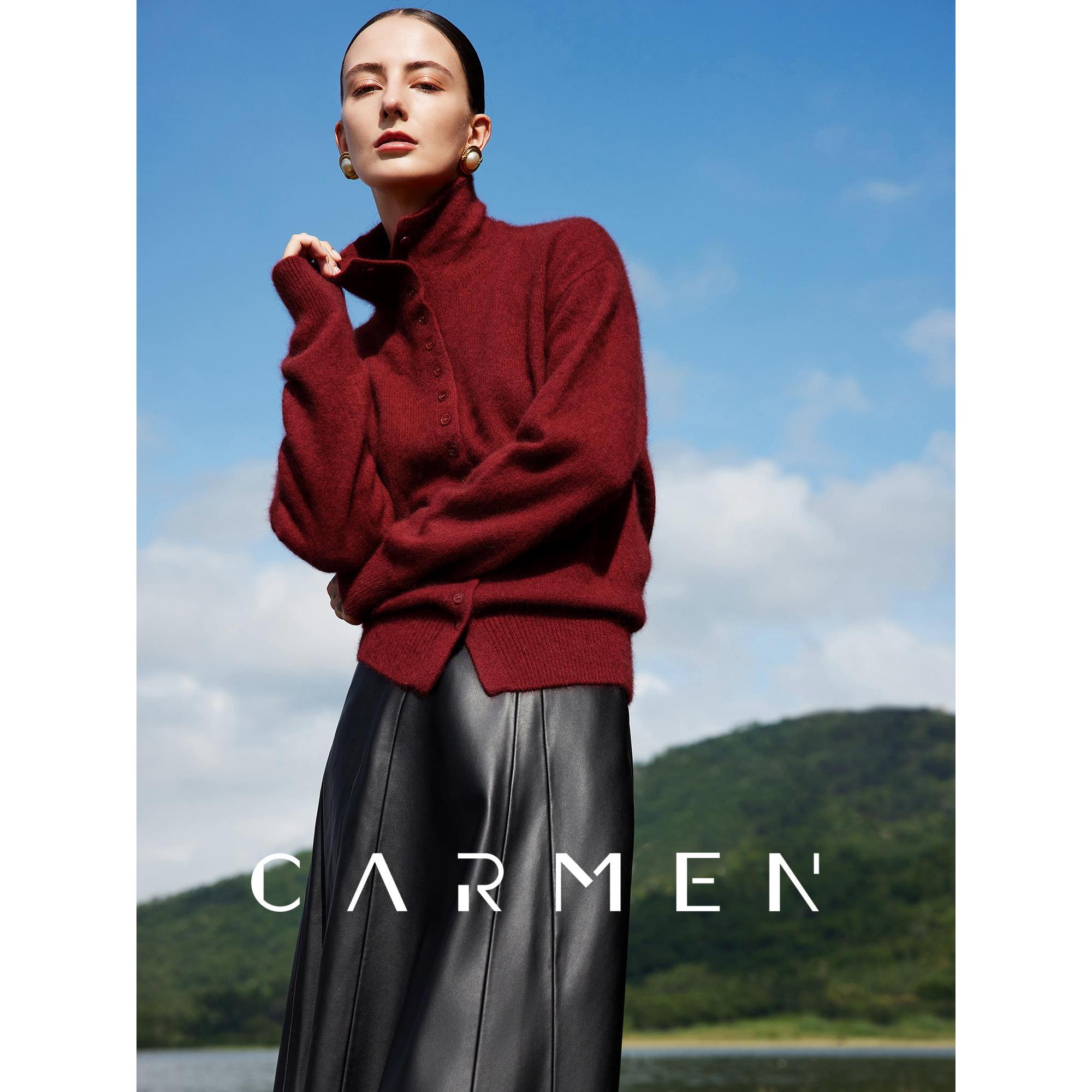 【小太阳严选】红色拉绒针织羊毛衫女25冬宽松毛衣开衫TM2EWT1358