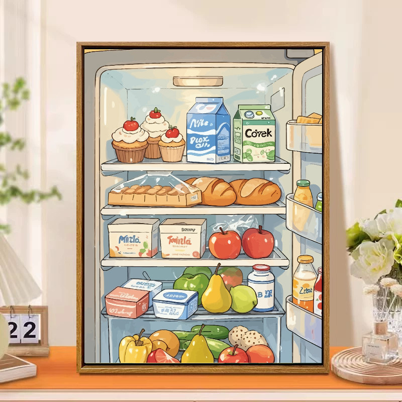 夏日冰箱治愈美食数字油画diy填充填色手绘丙烯涂色解压2025新款,家居饰品,DIY/数字油画,淘宝优惠券,粉丝福利购,淘宝优惠卷