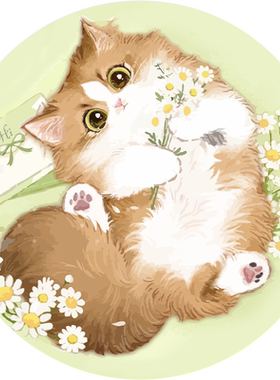 丙烯卡通猫咪童话镇数字油画治愈