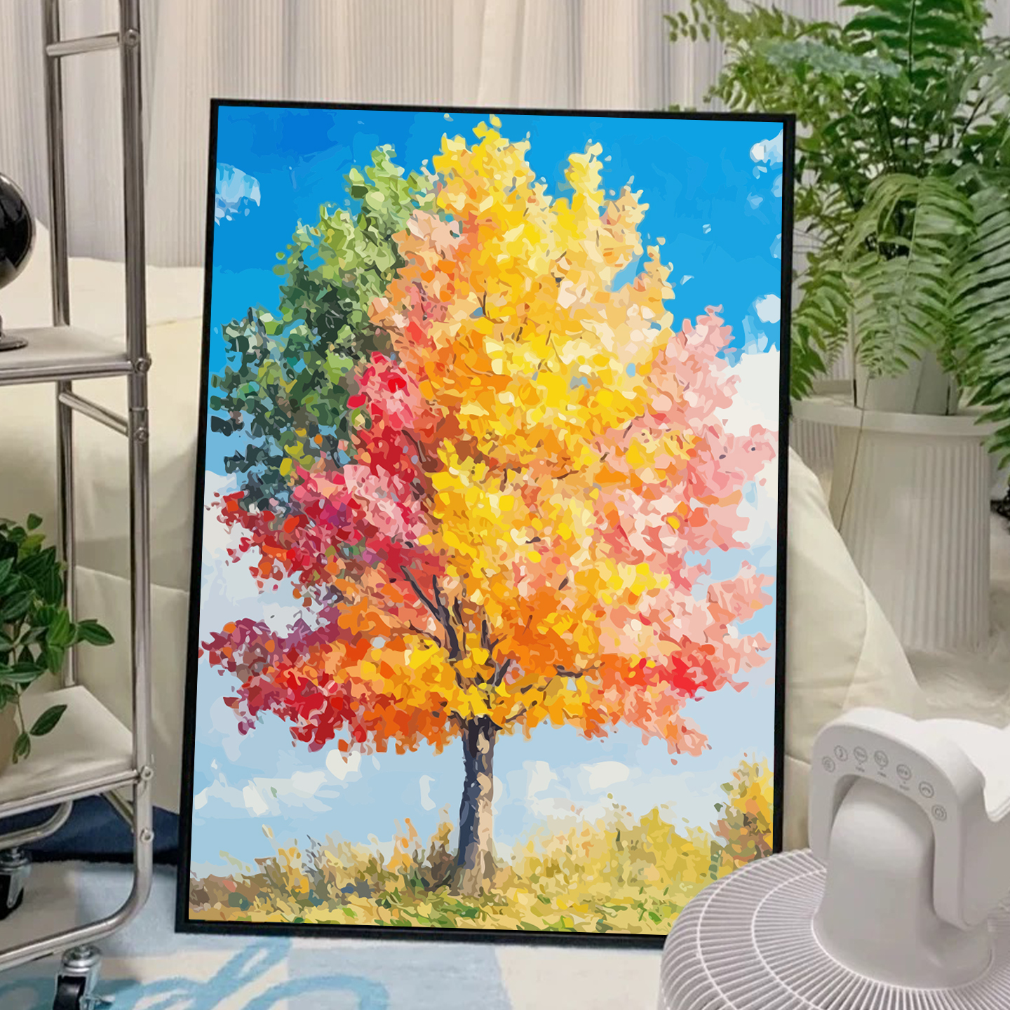 七彩树叶秋天数字油画DIY手工解压填涂色丙烯彩色风景摆件装饰画图片