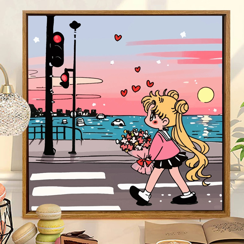 数字油画填充丙烯填色手工diy打发时间卡通风景美少女战士装饰画,家居饰品,DIY/数字油画,淘宝优惠券,粉丝福利购,淘宝优惠卷