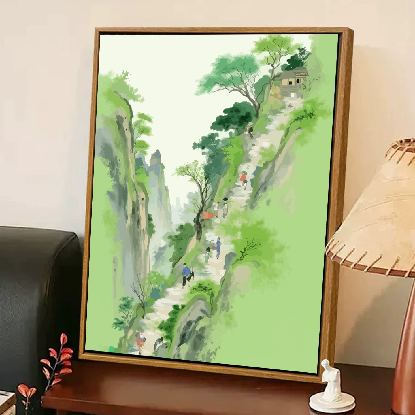 水墨丹青青绿山水diy数字油画国风手绘填充丙烯画玄关客厅装饰画图片
