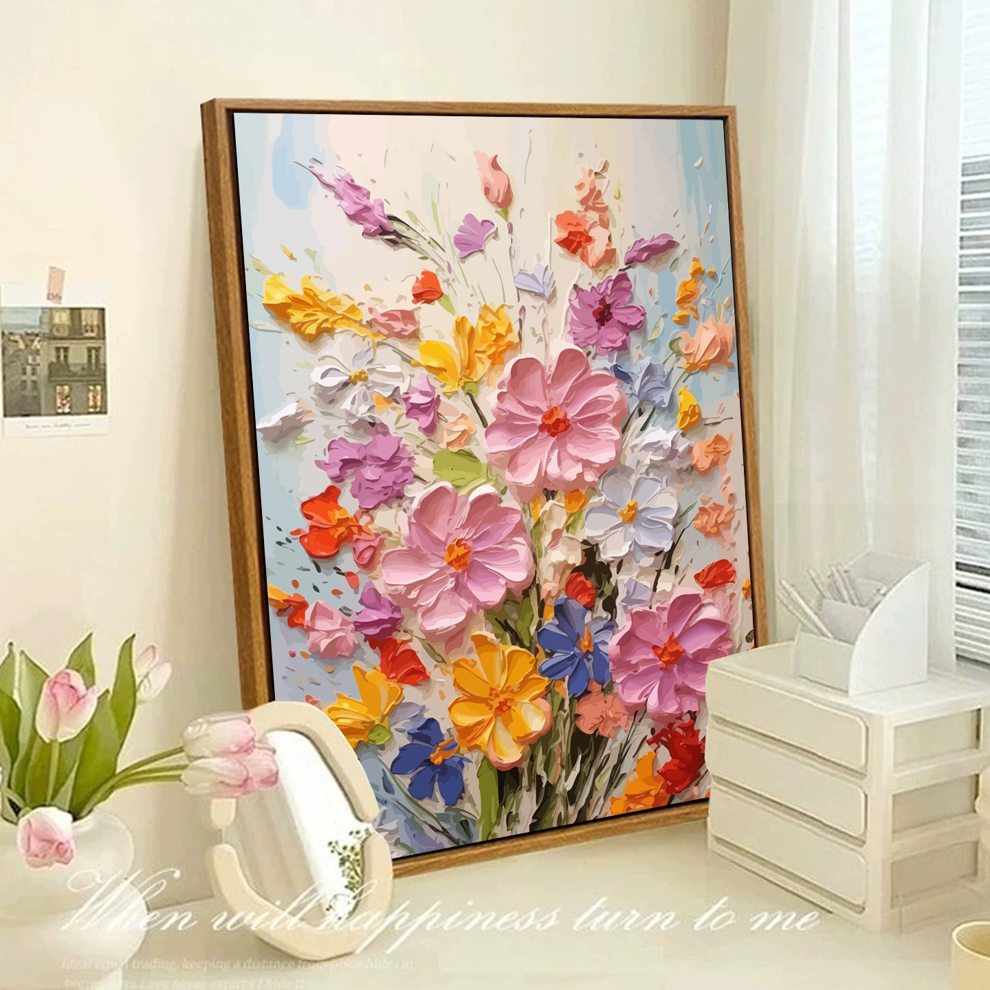 花束彩色花花diy数字油画手工艺术品手绘填色丙烯客厅摆件装饰画图片