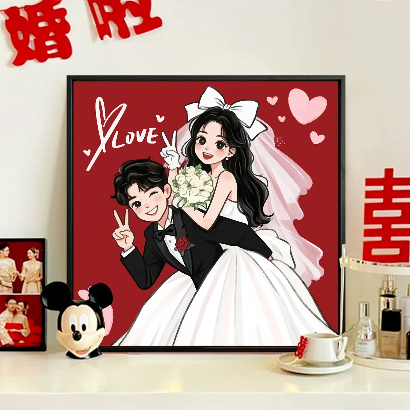 手绘定制婚纱照diy数字油画填涂色丙烯油彩画送人订结婚礼物装饰图片