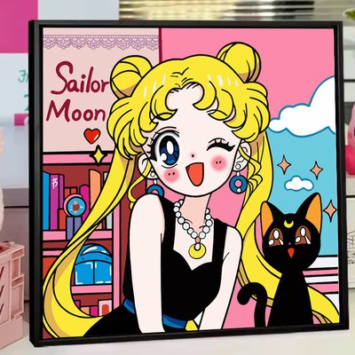 美少女战士猫咪卡通数字油画diy