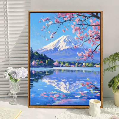 富士樱花风景宫崎骏数字油画diy