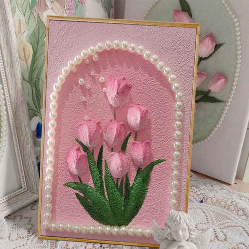 郁金香3D石英砂丙烯肌理画diy数字油彩画手绘填色画画立体油彩画 - 封面