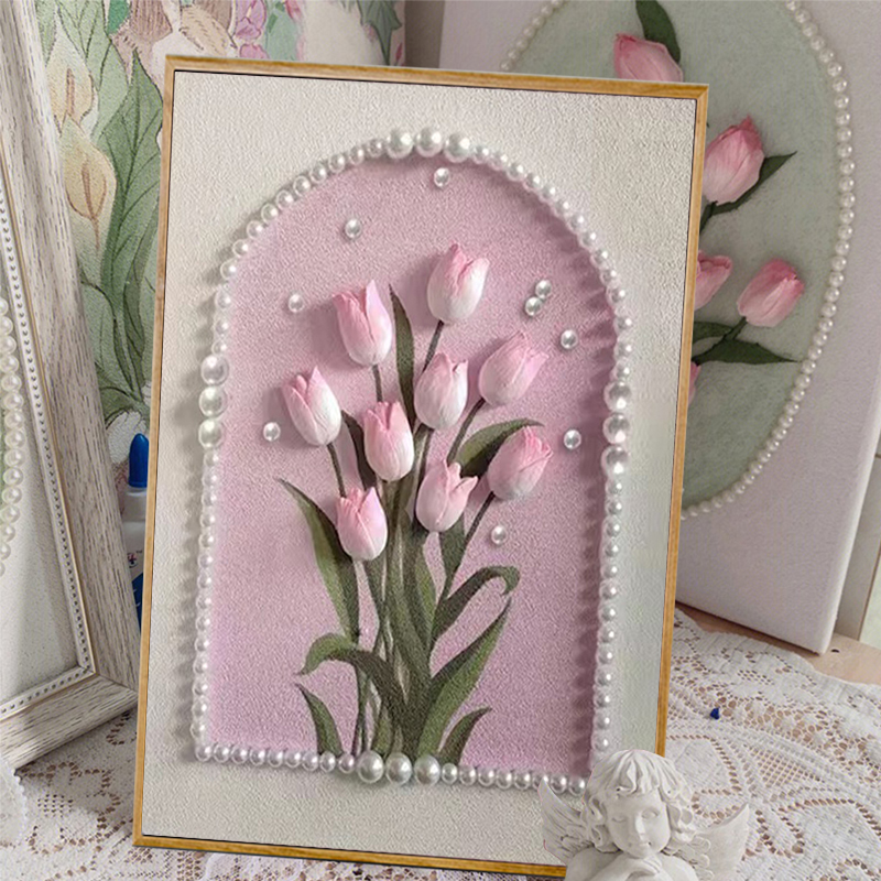 丙烯简约郁金香数字油画肌理画