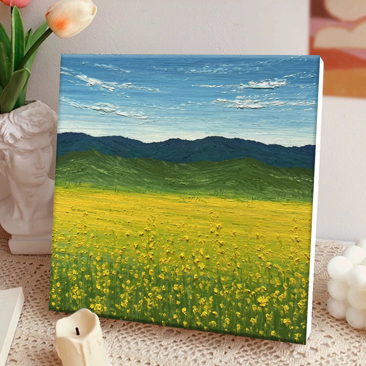 春和景明风景数字油画diy石英砂肌理画手绘填充电表箱装饰丙烯画图片