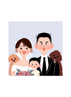 丙烯卡通中式结婚全家福数字油画