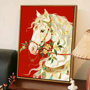 马到成功吉祥寓意手绘数字油画diy客厅玄关装 饰画手工填色丙烯画