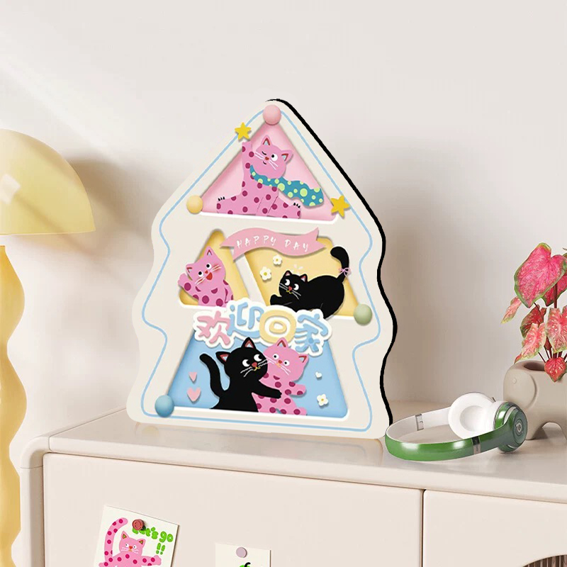 网红波点猫数字油画diy手工丙烯填充填色玄关客厅高级卡通装饰画图片
