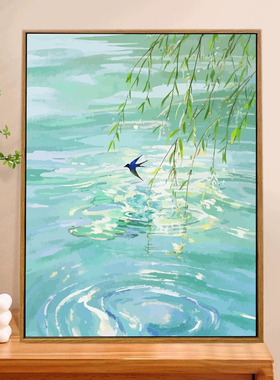 燕剪春风 数字油画diy填充填色油彩画手工丙烯涂色治愈风景装饰画